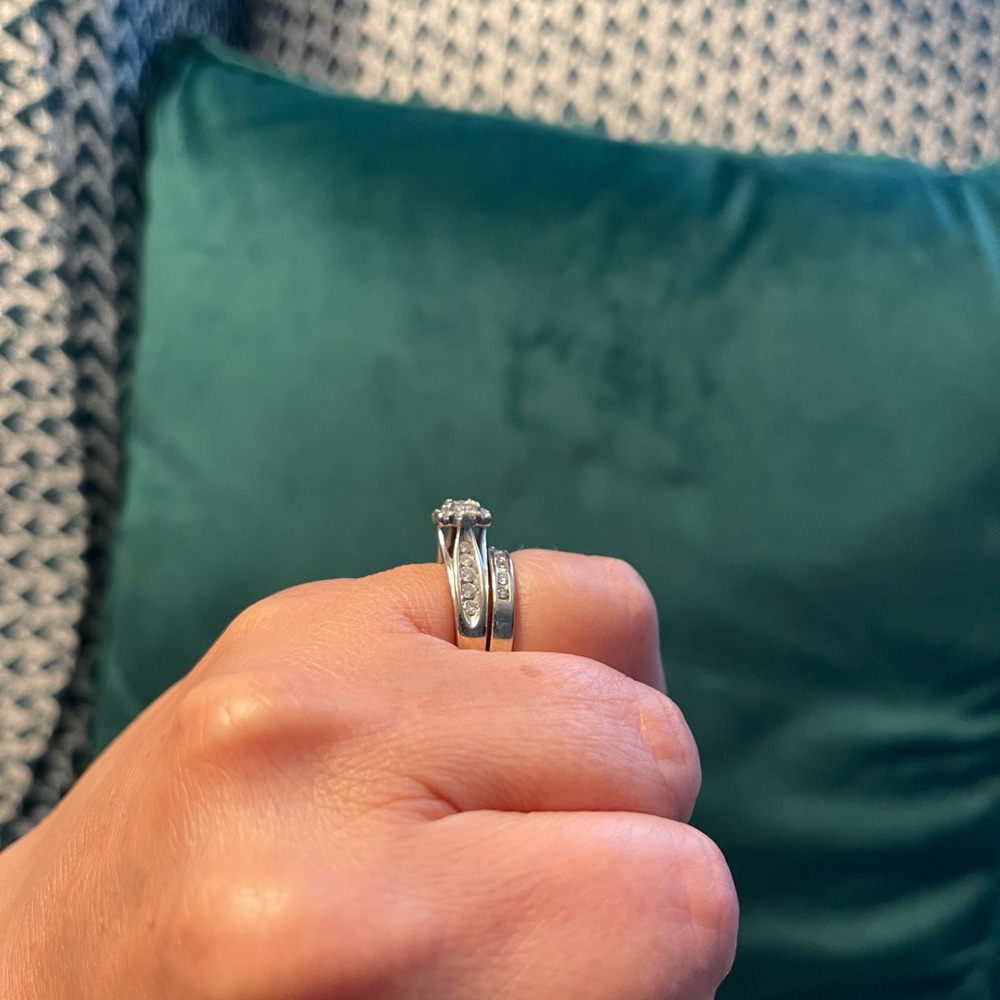 Engagement set 14k diamonds white gold both rings  size 7